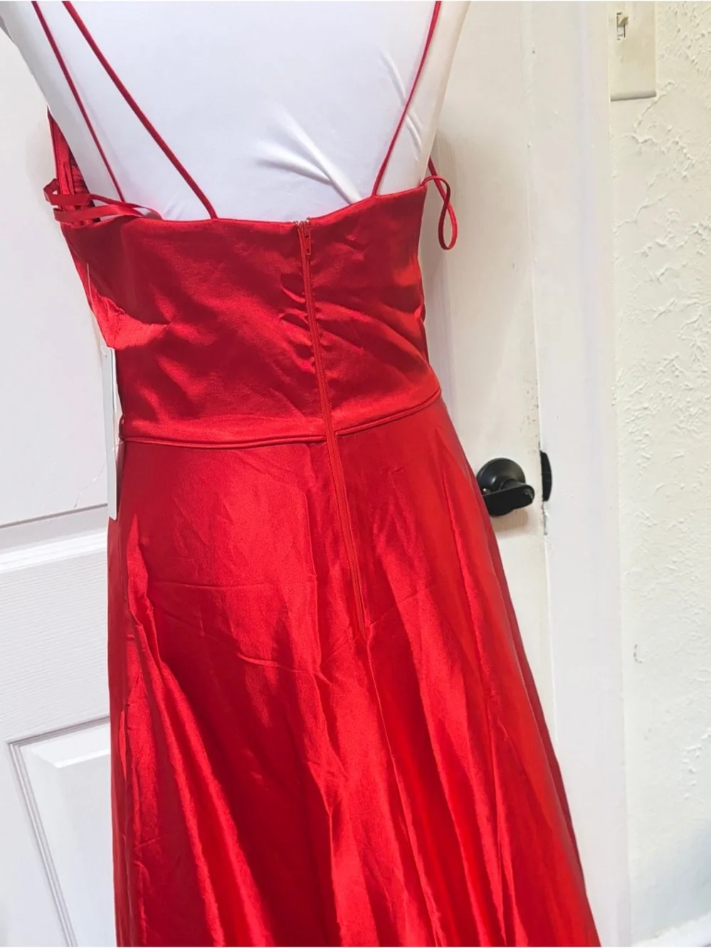 Sequin Hearts Red Satin V-Neck Floor-Length Dress - Picture 8 of 11